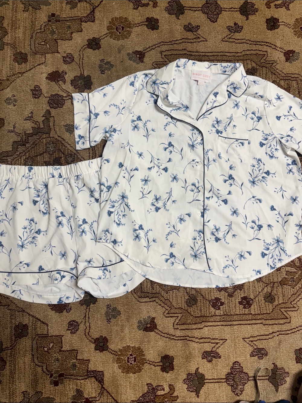 Birdy grey blue floral pajama set shorts and top XL curvy missing drawstring